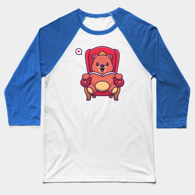 Cute Bear King Sitting On The Royal Chair Cartoon Baseball T-Shirt by Catalyst Labs